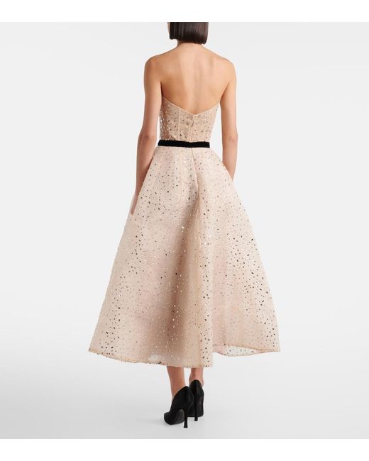 Monique Lhuillier Natural Belted Embellished Cocktail Dress