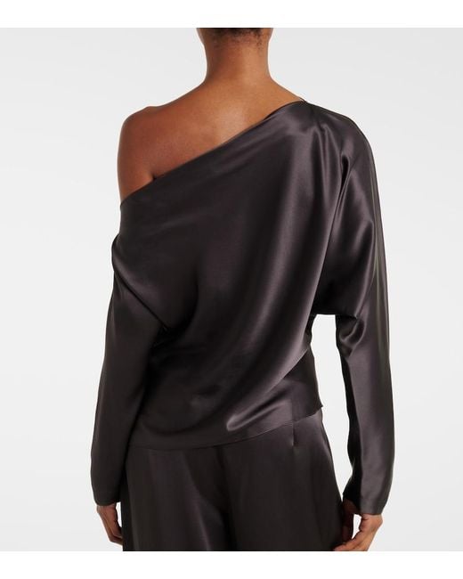 The Sei Black One-Shoulder Silk Satin Top