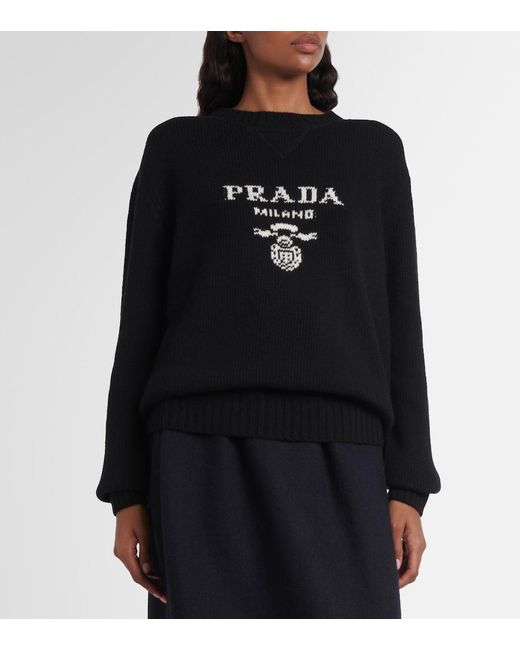 Prada Black Logo Wool And Cashmere Sweater