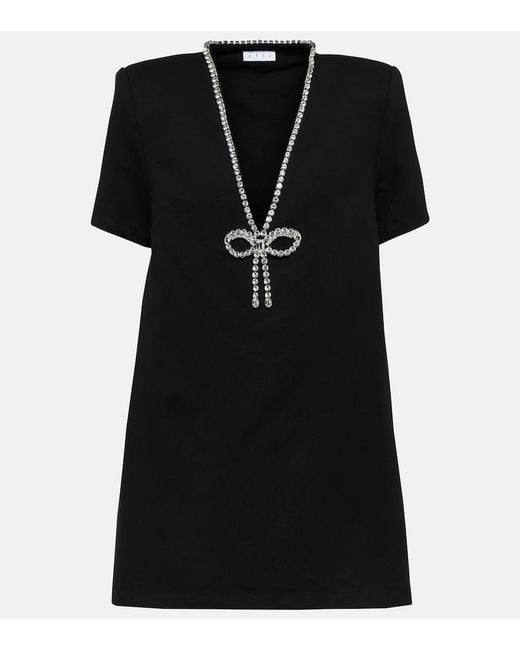 Area Black Crystal Bow Jersey T-Shirt Dress