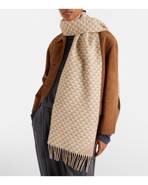 Prada Natural Symbole Wool And Cashmere Scarf
