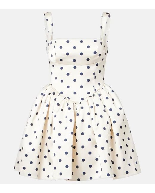 Self-Portrait White Polka-Dot Satin Minidress
