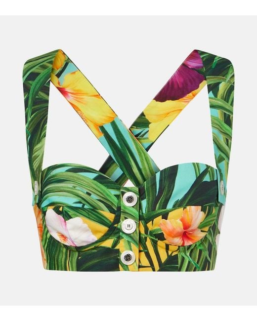 Dolce & Gabbana Green Floral Cotton Crop Top