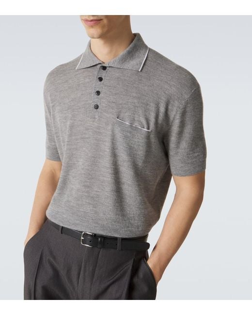 Giorgio Armani Gray Cashmere And Silk Polo Shirt for men
