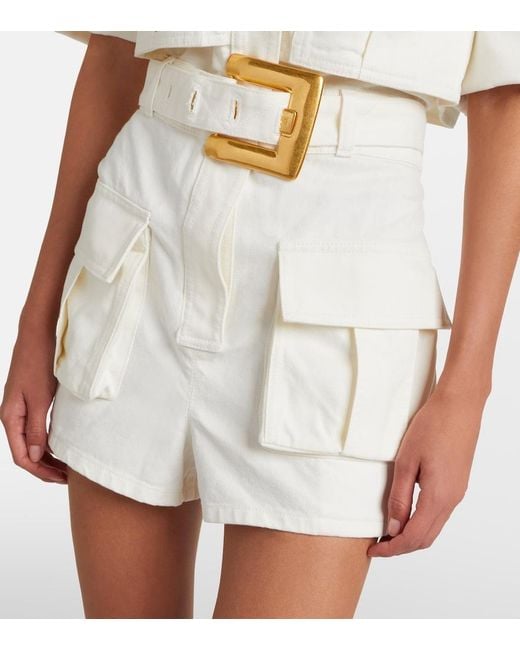 Balmain White Belted Denim Romper