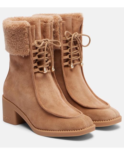 Jimmy Choo Brown Ankle Boots Hali Aus Veloursleder Mit Shearling
