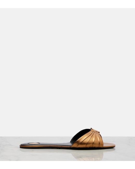 Saint Laurent Brown Babylone Metallic Leather Slides