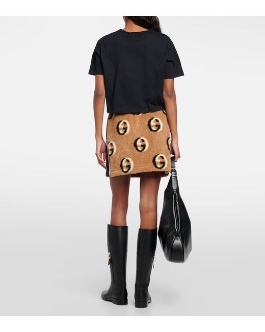 Gucci Interlocking G Wool-blend Fleece Miniskirt in Metallic | Lyst