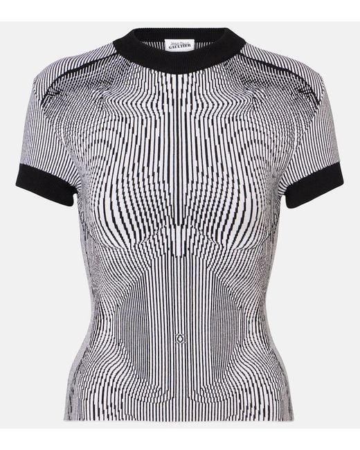 Jean Paul Gaultier Black Morphing Pinstripe Jacquard Jersey Top