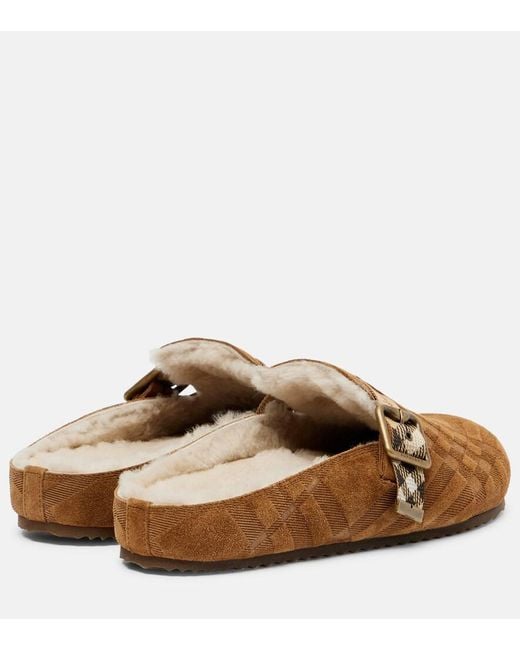 Burberry Brown Urchin Shearling-Lined Suede Clogs