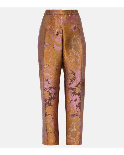 Dries Van Noten Orange Printed Metallic Mid-Rise Straight Pants