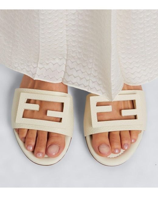 Fendi White Ff Leather Slides