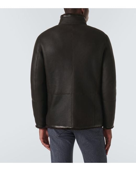 Loro Piana Black Shearling-Lined Leather Jacket for men