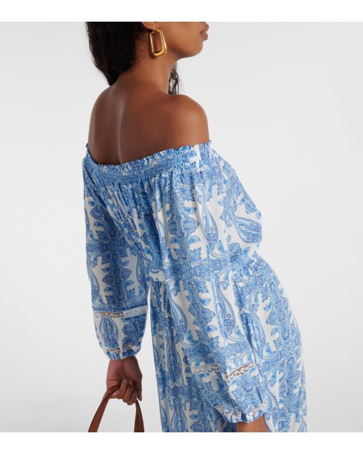 Melissa Odabash Blue Eclipse Printed Off-shoulder Midi Dress