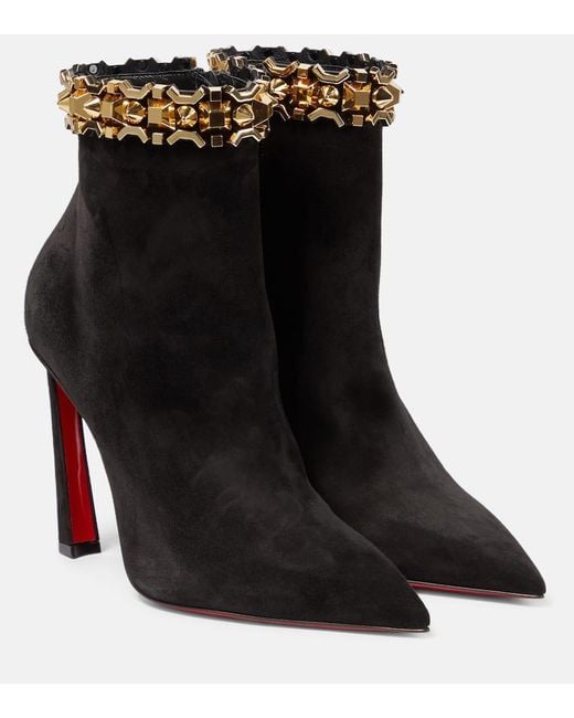 Christian Louboutin Black Asteroispikes Embellished Suede Ankle Boots