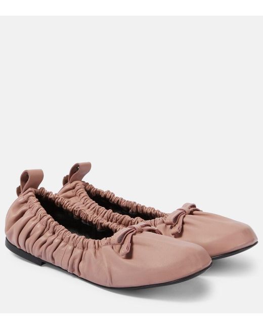 Acne Pink Bow-Detail Leather Ballet Flats