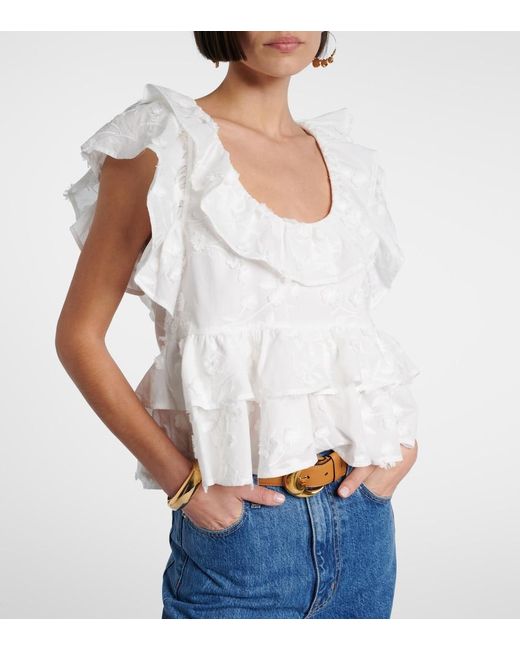 Dorothee Schumacher White Slees Embroidered Ruffled Cotton Top