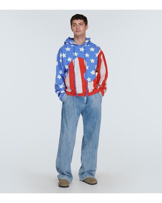 ERL Blue Stars And Stripes Cotton Hoodie for men