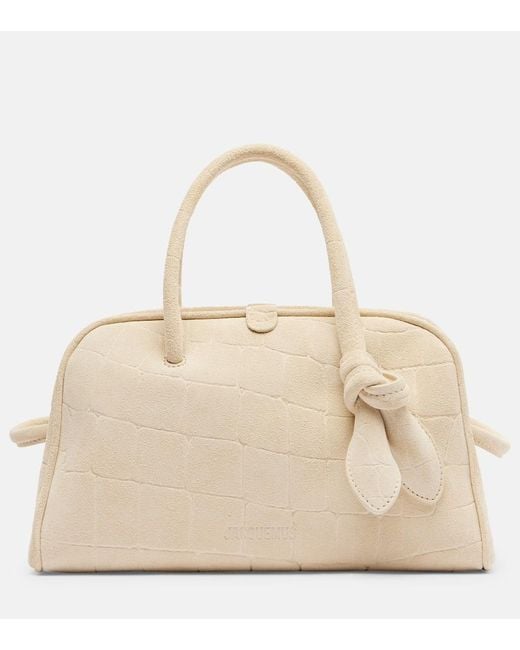 Jacquemus Natural Turismo Small Croc-Effect Suede Tote Bag