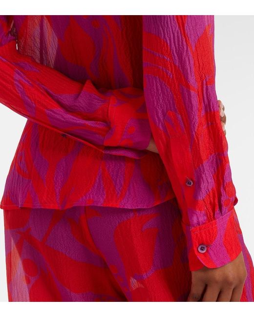 Dries Van Noten Red Cloudy Printed Silk Shirt