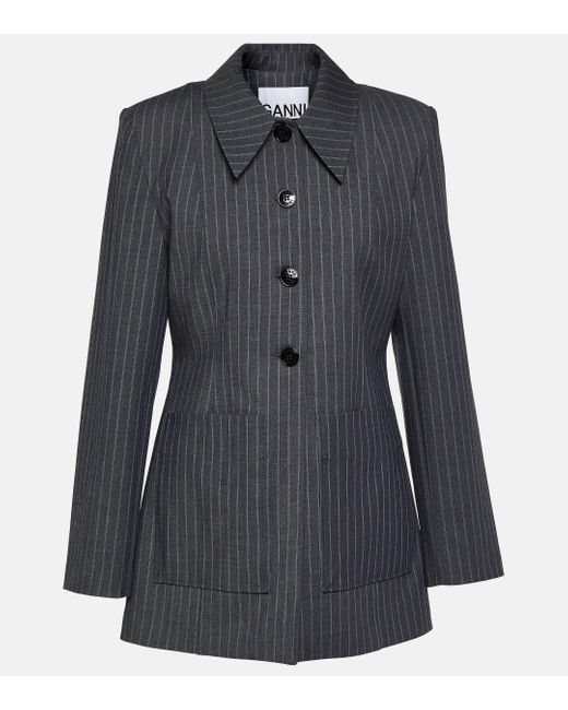 Ganni Black Oversized Striped Blazer