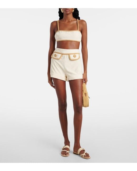 Adriana Degreas Natural Colorblocked Cotton-Blend Terry Shorts
