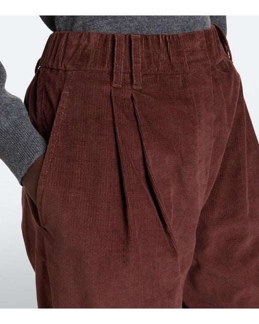 Brunello Cucinelli Red Monili Corduroy Wide-Leg Pants