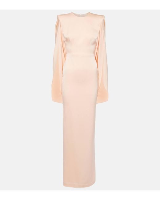 Alex Perry Natural Caped Crepe Satin Gown