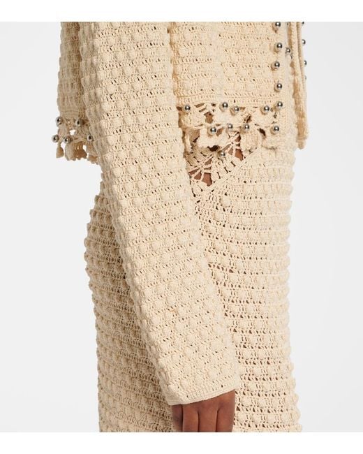 Rabanne Natural Embellished Crochet Cotton Cardigan