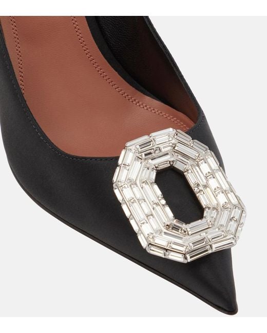 AMINA MUADDI Black Camelia Satin Pumps