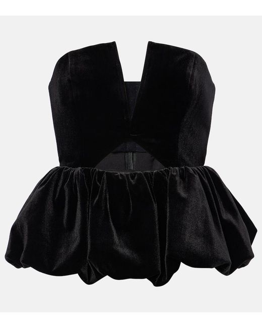 Self-Portrait Black Cutout Peplum Velvet Bandeau Top
