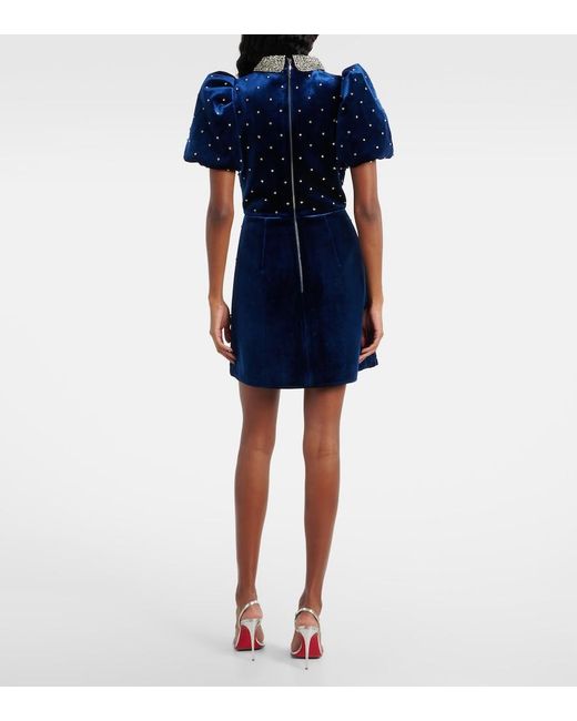 Rebecca Vallance Blue Vivicia Embellished Velvet Minidress
