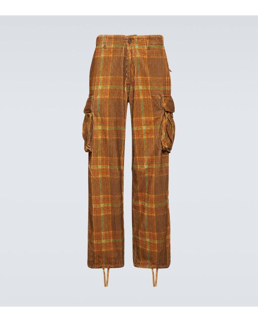 ERL Brown Checked Corduroy Cargo Pants for men