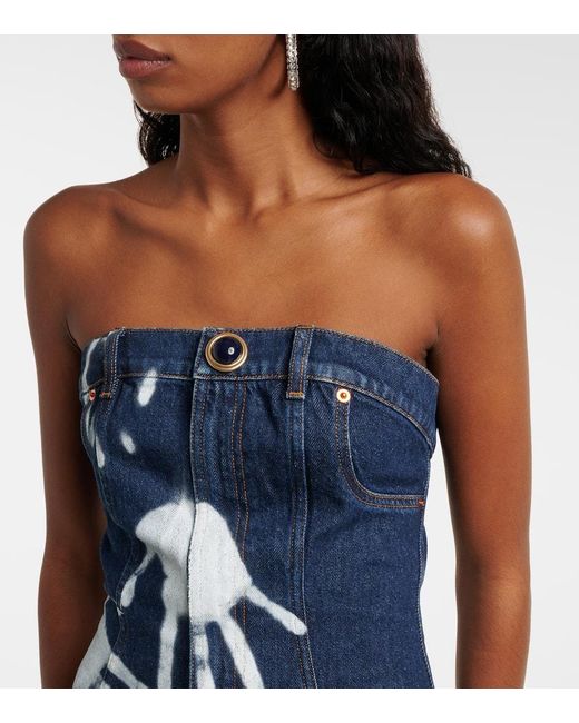 Abito Midi Di Jeans Con Stampa di Area in Blue