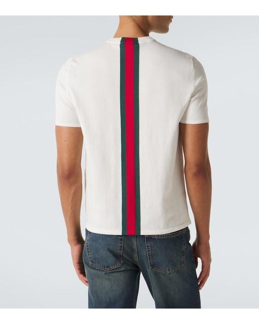 Gucci White Web Stripe Cotton T-Shirt for men
