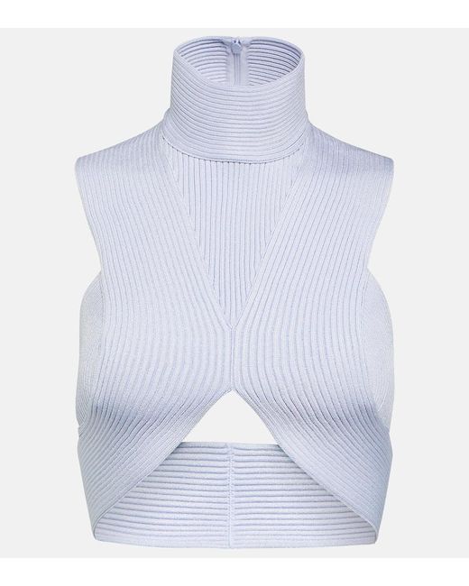Alaïa Blue Alaia Ribbed-knit Crop Top