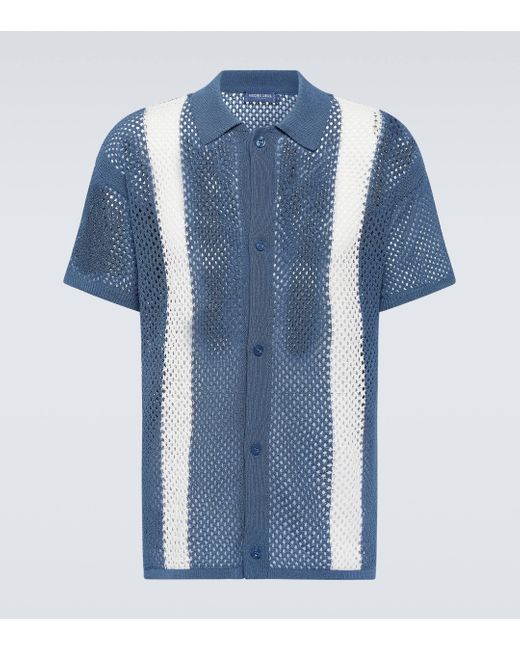 Frescobol Carioca Blue Castillo Cotton-blend Crochet Bowling Shirt for men