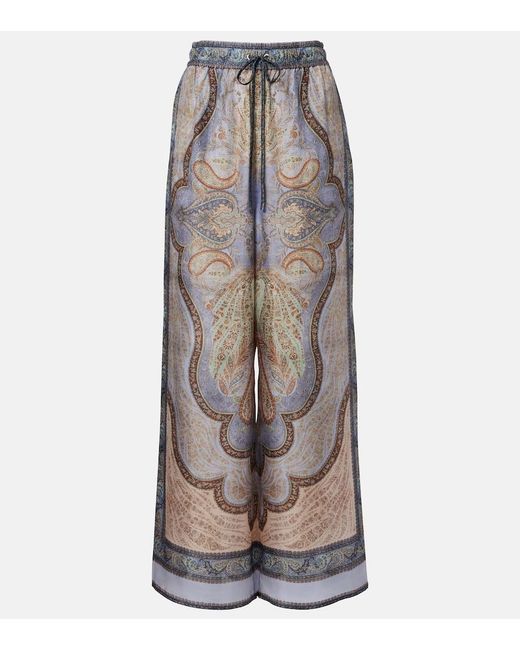 Zimmermann Blue Wanderlust Printed Silk Wide-Leg Pants