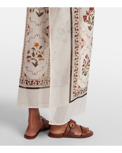 Agua Bendita Natural Floral Cotton And Silk Beach Cover-Up
