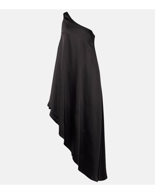 Robe midi asymetrique en satin Norma Kamali en coloris Black