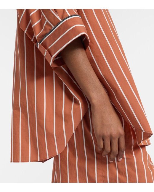Brunello Cucinelli Red Striped Cotton-Blend Shirt
