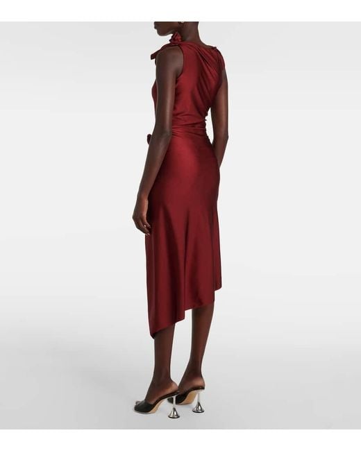 Coperni Red Floral-Applique Asymmetric Midi Skirt