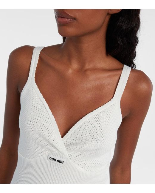 Miu Miu White Top Aus Baumwolle Mit Spitze