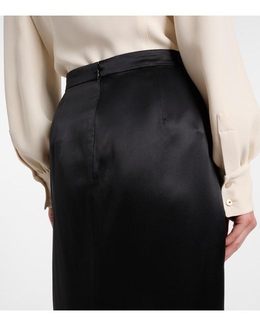 Valentino Black Asymmetric Low-Rise Silk Midi Skirt