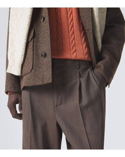 Loro Piana Brown Isaac Virgin Wool Crepe Straight Pants for men