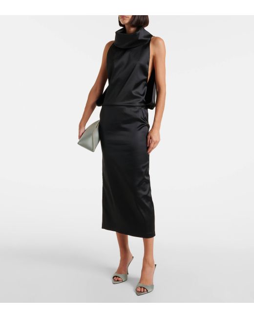 The Attico Black Satin Midi Dress