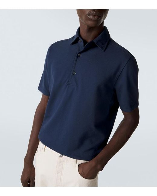 Loro Piana Blue Brenna Cotton Pique Polo Shirt for men