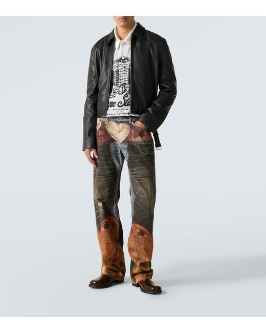 Acne Gray Trompe L'Oil Low-Rise Straight Jeans for men