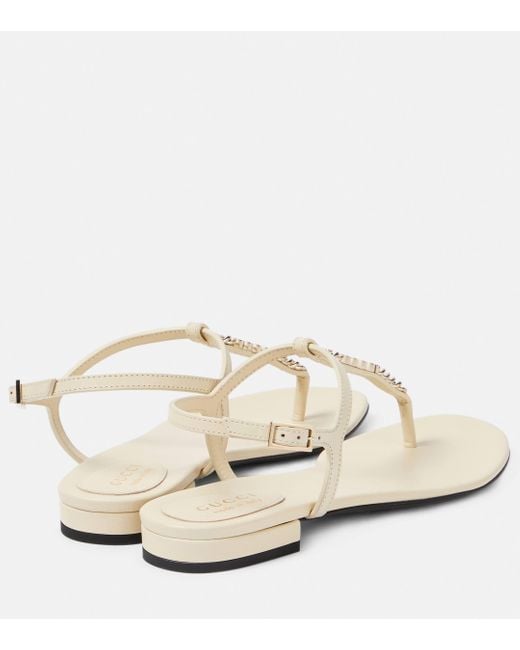 Gucci White Signoria Leather Thong Sandals