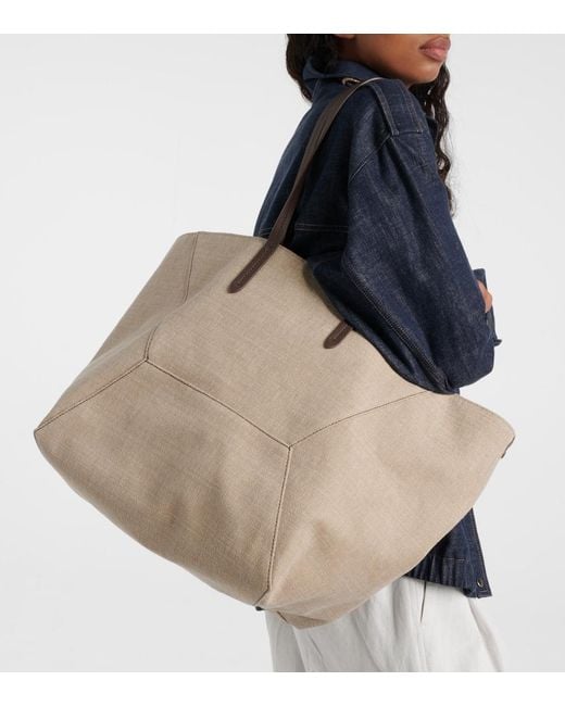Brunello Cucinelli Natural Large Canvas Tote Bag